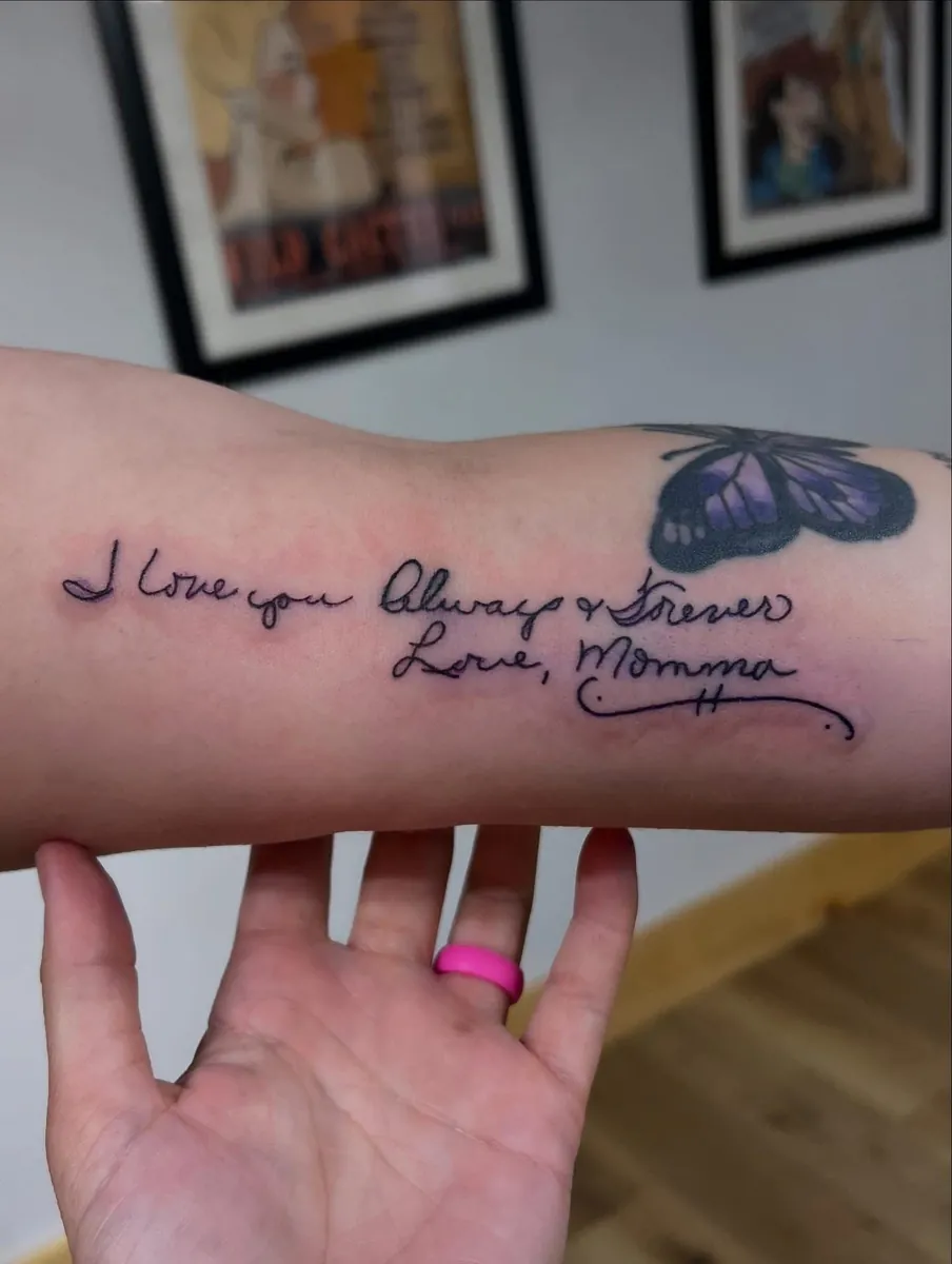 Memorial handwriting — "I love you Always & Forever, Love Momma"